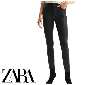 ZARA Premium Denim Black Coated Skinny Jeans Stretch Slim Fit Ankle Length Sz 4